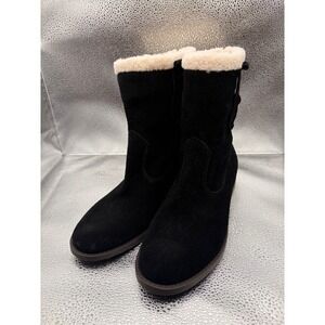 Sole Society Black Suede Faux Fur Trim Mid Calf Boots Womens Size 9.5 Round Toe